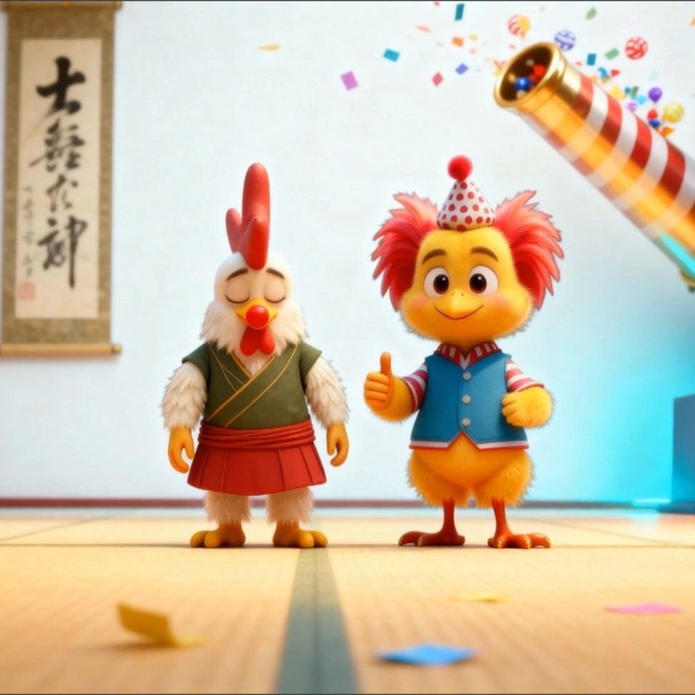 Funny Hen Samurai vs Clown Chaos Showdown by Hen-tertainment 11